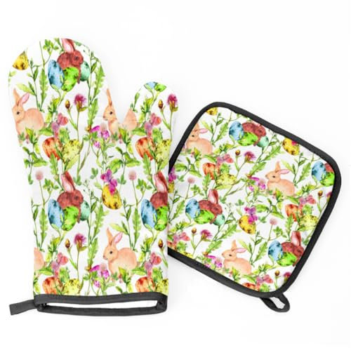Set di 2 guanti da forno e presine a forma di coniglietto pasquale, resistenti al calore, guanti da cucina resistenti al calore, per cucinare barbecue