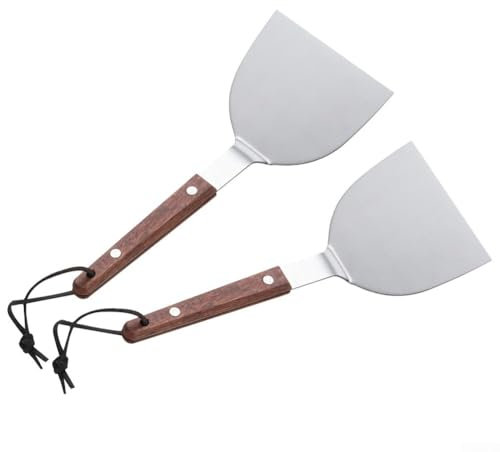 2Pcs Griddle Scraper, Versatile Stainless Steel Grill Spatula,Pizza Spatula, with Wood Handle, Food Scraper, for BBQ Steak Cooking(medium)