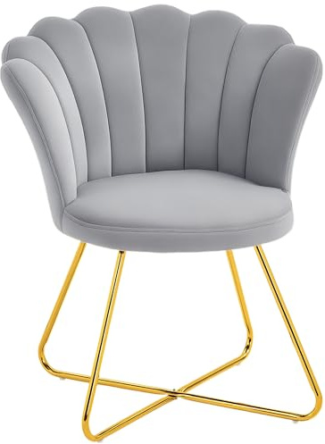 HOMCOM Modern Armchair, Velvet Tufted Accent Chair with Lotus Backrest, Occasional Tub Chair with Steel Legs for Living Room, Bedroom, Grey