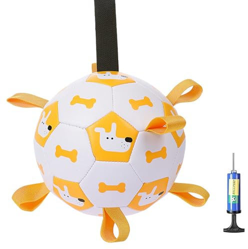 IUUWON Dog Toys Soccer Ball with Straps, Interactive Toys for Tug of War, Puppy Birthday Gift Toy, Pet Water Ball Toy for Small Medium Large Dog (Medium 6'')
