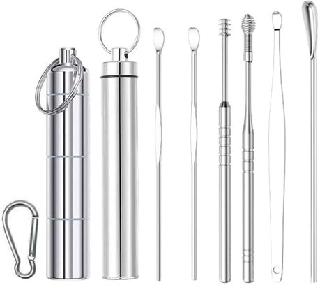 FFWTPY Pillendose Schlüsselanhänger Wasserdicht Tablettendose für Unterwegs Metall Pillendose mit 3 Teilbaren Fächer Inklusive 6-teiligem Ohrschmalzentfernerset aus Edelstahl