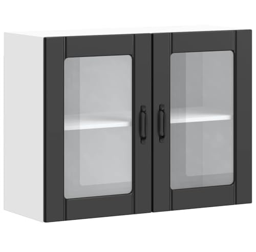 vidaXL Küchen-Hängeschrank mit Glastür Lucca Schwarz Holzwerkstoff