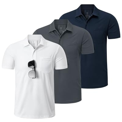 Outdoor Ventures 3-pack herr pikétröja UPF 50+ solskydd UV män kortärmad skjorta golf t-shirt sommar andningsbar funktionell polotröja golf tennis polo toppar, XL
