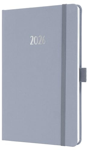 SIGEL J6407 Wochenkalender 2026 A5 zart lila, Hardcover mit Textileinband, Gummiband, Stiftschlaufe, Einstecktasche, 174 Seiten, vegan, Buchkalender, Terminplaner Taschenkalender Jolie