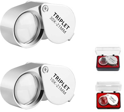Diffaxy Loupe de bijoutier 10X et 30X - Loupe de poche pliable pour bijoutiers, bijoux, roches, antiquités et livres de journaux