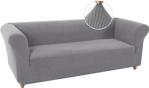 WJHDWYD Stretch-Sofabezug for Chesterfield, Stretch-Sofabezug, rutschfest, schmutzabweisend, 1-Sitzer-Sofabezug mit Armlehnen, superweicher Stoff(Grigio Chiaro,3 Posti)