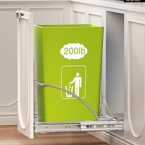 AMENER Poubelle coulissante sous armoire de 20 à 40 litres, poubelle coulissante sous l'évier, poubelle pour armoires de cuisine, poubelle coulissante sous le comptoir, boîte non incluse (argent)