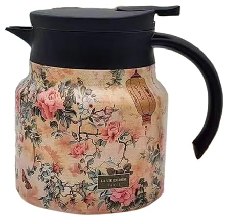Vintage Floral Pattern, Tea Kettle– Built-In Infuser, Floral Teapot, Stainless Steel Thermal Coffee Carafe, Hot Coffee Pot, Large-Capacity Beverage Dispenser, Hot Water Pitcher, Thermal Coffee Pot
