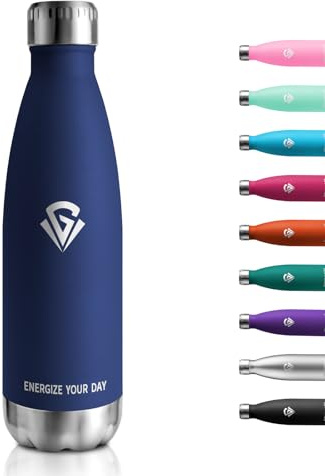 Gourde Inox 500ml, Gourde Isotherme sans BPA, Bouteille d'eau Acier Inoxydable à Double Paroi, Réutilisable, Gourde Métal Étanche, Bouteille Isotherme pour Bureau, École, Gym, Camping, Sport, Yoga
