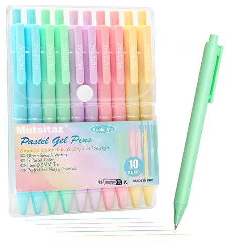Mutsitaz Bolígrafos de Gel Retráctiles Set de 10, Bolígrafos Estéticos Macaron Pastel, Punta Fina 0.5mm, Material de Oficina Profesional para Journaling, Agenda y Notas
