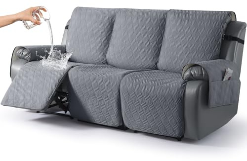 KinCam Wasserdichter sesselschoner, Fernsehsessel sesselschoner für relaxsessel mit Tasche, elastischen Bändern, Anti-Rutsch weich waschbar Sofa 3 Sitzer bezug für Kinder, Haustiere Dunkelgrau