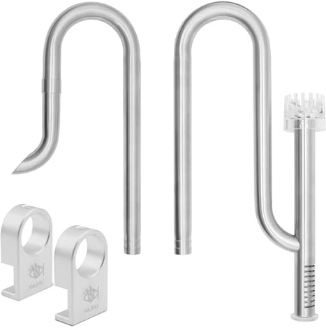 LINLAN 304 Stainless Steel Lily Pipe Inflow and Outflow with Mini Aluminum Alloy Pipe Holder, 360° Rotatable Outflow, Fits 16/22mm(5/8 i.d.) Filter Hose, for Rimless Aquariums (16mm-with Skimmer)