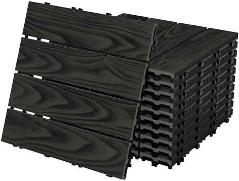 ECD Germany Baldosas de Patio WPC de 30x30 cm 11 Piezas para 1m² Aparencia de Madera Antracita con Sistema de Drenaje e Instalación Mediante Clic, Losa Aspecto Tabla de Leña para Terraza y Balcón