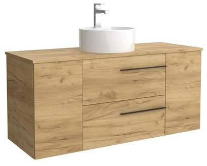 Cygnus Bath Mueble de Baño Yara Plus 120cm Roble | Lavabo sobre encimera Porcelana Centrado 1P