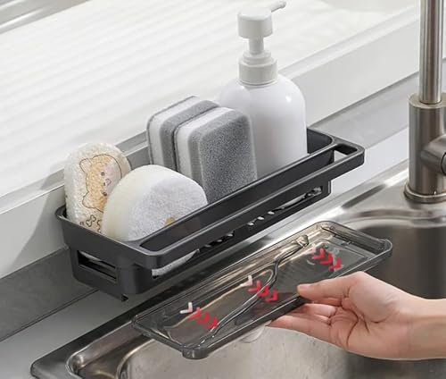 Genérico Organizador Cocina - Organizador Fregadero Cocina, Soporte Estropajo, Porta Estropajos Fregadero, Escurridor estropajos Fregadero, Organizador Fregadero - sin taladrar y Bandeja Desmontable