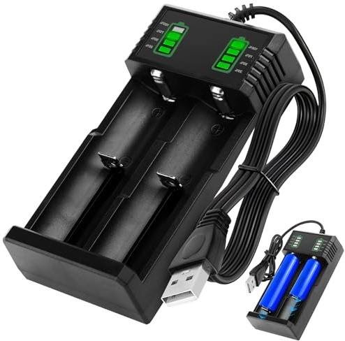 Dual 18650 Battery Charger for 18500 14500 21700 26650 26700 18490 18350 17670 17500, USB Charger with LED Indicator, Universal Fast Dual Battery Charge for 3.7V/3.6V Li-ion Rechargeable Batteries