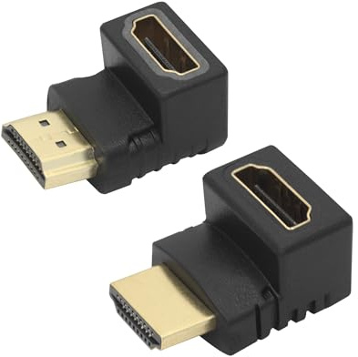 Riertostng 1 par de adaptadores HDMI macho a HDMI hembra de 90 grados, chapado en oro, estándar 1.4 macho a hembra, adecuado para portátiles, PC, proyectores, etc., 2 unidades (arriba + abajo)