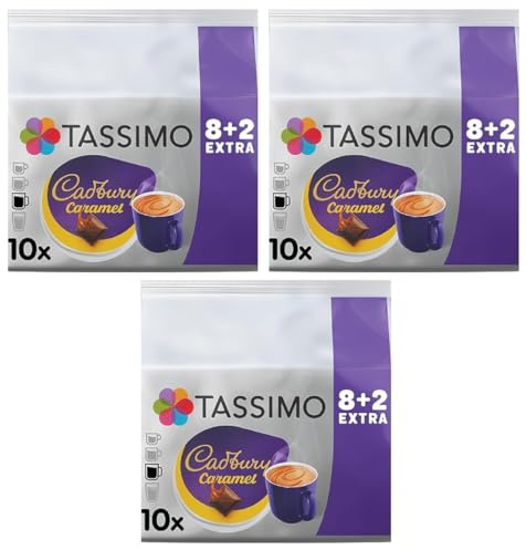 Tassimo Cadbury Caramel Hot Chocolate Pods x10 (Pack of 3, Total 30 Drinks) - Velvety Cocoa & Caramel Flavour