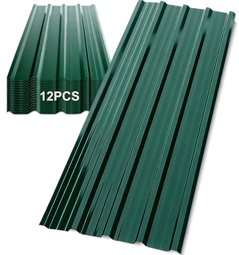 SROCHN 12x Trapezblech Dachplatten 115x45CM, Grün Verzinkter Stahl 0,25mm Profilblech für Dächer Carports Geräteschuppen Wandverkleidungen