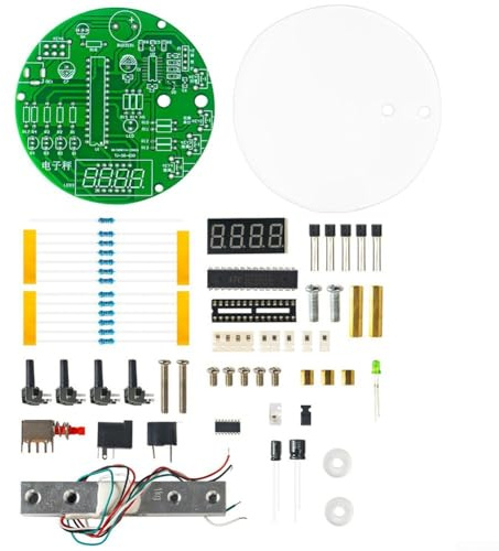 Yhenlovtt Kit de báscula electrónica de bricolaje con pantalla de tubo digital redonda, resolución de 5 V CC 0,01 g de hasta 1 kg, placa PCB acrílica verde para conmutación de unidad G/KG, alarma de