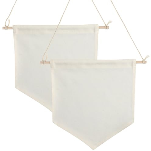 Matwsec 2 Pcs Fabric Blank Banner - Wall Hanging Brooch Jewelry Storage Holder, Earrings Necklace Enamel Pin Display, DIY Wall Decor for Indoors, Baby Shower, Wedding, Graduation (Beige White)