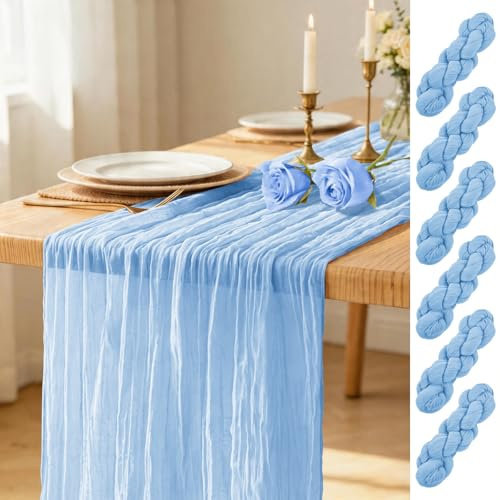 Lumaycens 6PCS Light Blue Table Runner Cheesecloth Table Runner 45x275cm