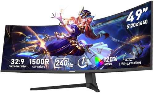 Gawfolk Monitor curvo ultra ancho de 49 pulgadas, 1500R, DQHD (5120 x 1440), 240 Hz, 1 MS, sincronización adaptativa, 120% sRGB, pantalla de PC ajustable en altura, HDMI 2.1, DP, soporte de pared