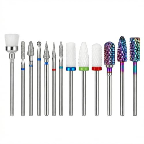 QWORK® Lot de 13 Embout Ponceuse Ongles Professionnels 3/32 - Carbure, Diamant, Céramique avec Brosse