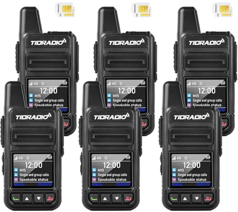 TIDRADIO TD-M15 Nationwide 4G LTE Walkie Talkies Long Range with SIM Cards, UK/Europe Wide Coverage, POC Two Way Radios 1-Year Free Data & SIM Cards for Family, Logistics, Company use-6 Pack