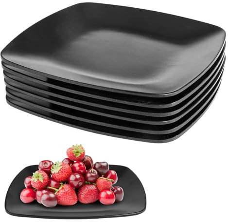 6 Platos de Postre rectangulares, 16,5 x 16,5 x 1,5 cm, Platos para Servir, | platos llanos negros, color negro mate, rectangular, bandeja para servir, entrantes, platos de pícnic, para carne, sushi