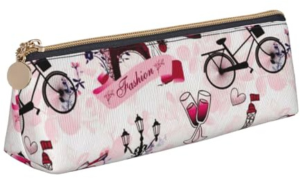 Trousse à crayons triangulaire et pochette cosmétique en cuir PVC avec fermeture éclair pour l'école, le bureau, les voyages, Paysage urbain Paris Tour Eiffel France, One Size, Cartable