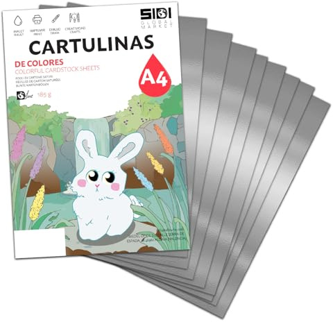 Karton A4 Silber Metallisiert 230 g Karton mit reflektierendem Glanz für Bastelarbeiten, Scrapbooking, Inkjet- und Laserdrucker, Schule und Unterricht – SIDI (silber metallisiert, 25h)