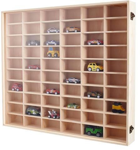 UNICRAFTALE 60 Fächer Modellauto Vitrine Zusammenklappbar 1:64 Diecast Regal Wandmontage Rechteckig Holz Mini Auto Organizer Für Autos Sammler Geschenk 58.5x51x7.5cm
