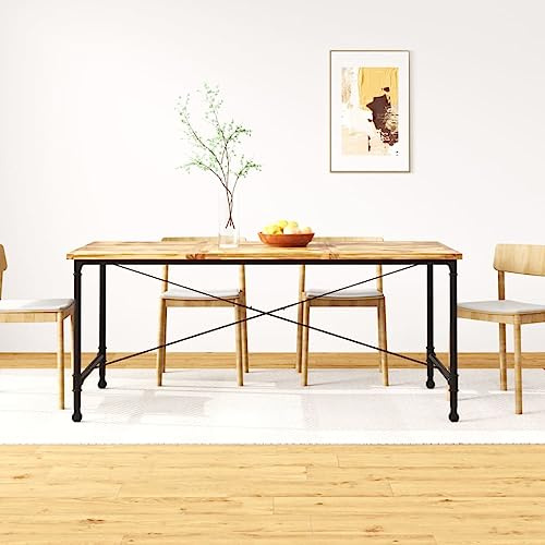 Pyvara Matbord, massivt trä, mango, 180 cm, brunt med stålram och hjul, rektangulärt köksbord i industriell stil, stabilt matrumsbord med matt lackering, lätt att montera