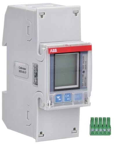 ABB B21 111-100 Wechselstromzähler Stahl - 1-Phasig - 65 A - MID - IR | Einphasiger Wirkstromzähler LCD-Display, S0 Impulsausgang, 5 A Nennstrom, Klasse B für Wirkenergie 2CMA100149R1000