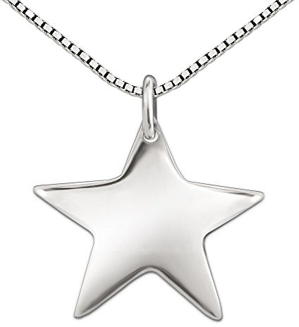 CLEVER SCHMUCK Sternen Kette Silber Anhänger Stern schlicht 22 mm glänzend & Veneziakette 42 cm STERLING 925 in Geschenkfaltbox