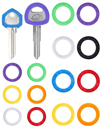 Uniclife 28 Pack Round Key Caps Covers Set in 9 Assorted Colors - 1 Inch and 1.2 Inch Plastic Identifier Label Tags for Standard Round Flat House and Larger Square Rhombus Office Keys