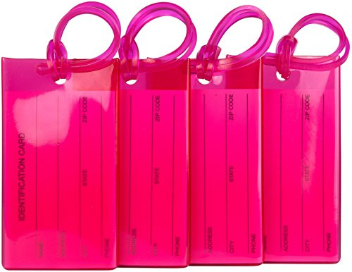 Pack de 4 identificadores de maletas | Etiquetas para maletas y mochilas | Fabricados en PVC flexible y resistente | Rosa fuerte