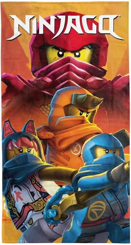 Lego Ninjago Badetuch Motiv Fire Ninjaverse 75 x 150 cm Strandlaken Strandtuch Handtuch Duschtuch Velourstuch 100% Baumwolle Veloursqualität - Aufstieg der Drachen pass. z. Bettwäsche Decke Neu & Ovp