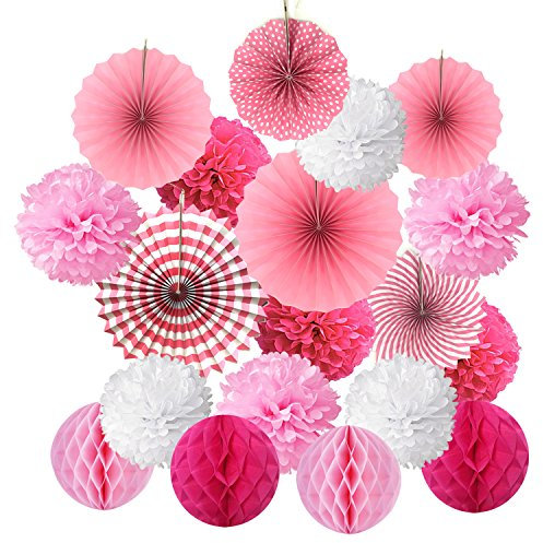 ZERODECO - Papel pompón de Abanico con Bola de Nido de Abeja para decoración de Boda, cumpleaños, Pascua y Bautizo, Color Rosa