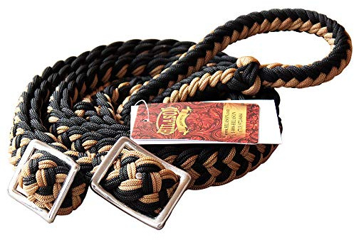 HILASON Braided Poly Horse Barrel Reins Flat Grip Knots 1 X 8Ft Black-Tan | Racing Rein Gifts