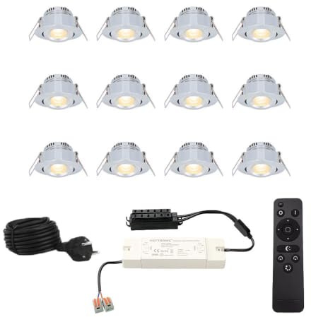 HOFTRONIC - 12er 12V Mini LED Einbaustrahler Dimmbar - 3 Watt - 2700K Warmweiß - IP44 Wasserdicht CREE Deckenspots Einbauleuchte für Terrassendach, Badezimmer, Schlafzimmer & Wohnzimmer