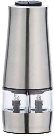 WENKO Moulin électrique 2en1 avec lampe inox Moulin à sel et poivre, avec lumière Argent mat