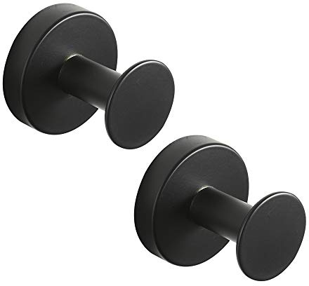WOMAO Lot de 2 Rond Crochet Patère en Acier Inoxydable Couleur Noire, Crochet Peignoir Finition Peinte en Noir Fixation Murale, Support Serviette Style Moderne
