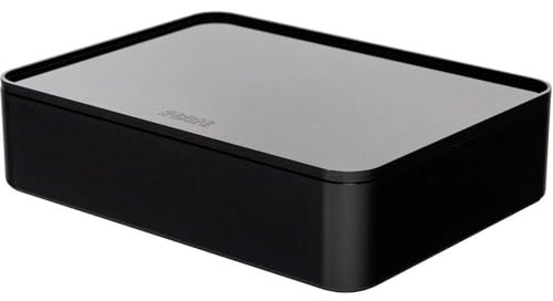 HAN Schubladenbox Allison SMART-ORGANIZER Utensilienbox mit Innenschale und Deckel/Serviertablett, stapelbar, für Büro, Schreibtisch, Badezimmer, Küche, möbelschonende Gummifüße, 1110-13, schwarz