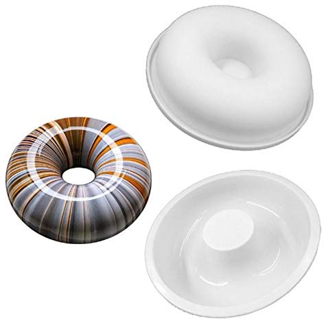 Hewnda 2-Pack 7 Inch X 1-1/2 Inch Round Silicone Donut Mould - Chocolate Mousse Mould - DIY Decorative Baking Tray - Baking Tools Cake Decorating Plate (white)