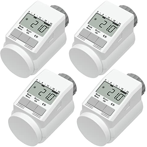 Eqiva 4er-Set Model L Elektronik-Heizkörper-Thermostat mit Boost-Funktion, Weiß