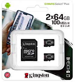 Kingston Canvas Select Plus Carte MIcro SD SDCS2/64GB-2P1A Class 10 (2x cards,SD Adaptateur inclus)