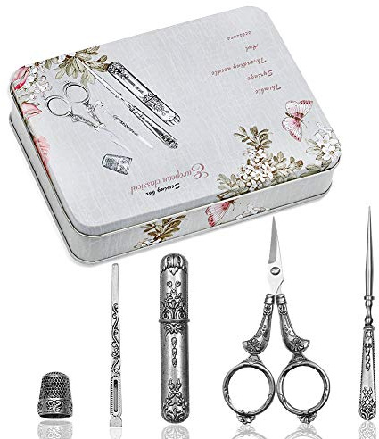 Kit de tijeras de bordado de Butuze para costura, estilo vintage europeo, herramientas de costura con tijeras de bordar, estuche original, estuche para agujas de coser, punzón para costura,