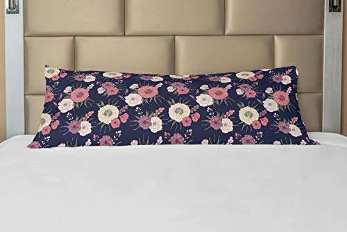 ABAKUHAUS Dahlie Körper Kissenbezug mit Reißverschluss, Vintage-Blüten-Pfingstrose Mohn, Deko-Akzent Langer Kissenbezug, 53 x 137 cm, Getrocknete Rose Pale Pink
